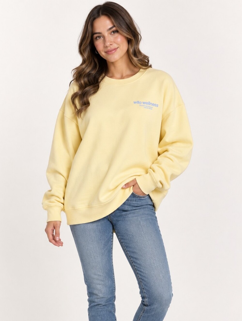 Wilo The Label Wellness Oversized Crewneck Sweatshirt Yellow Blue L